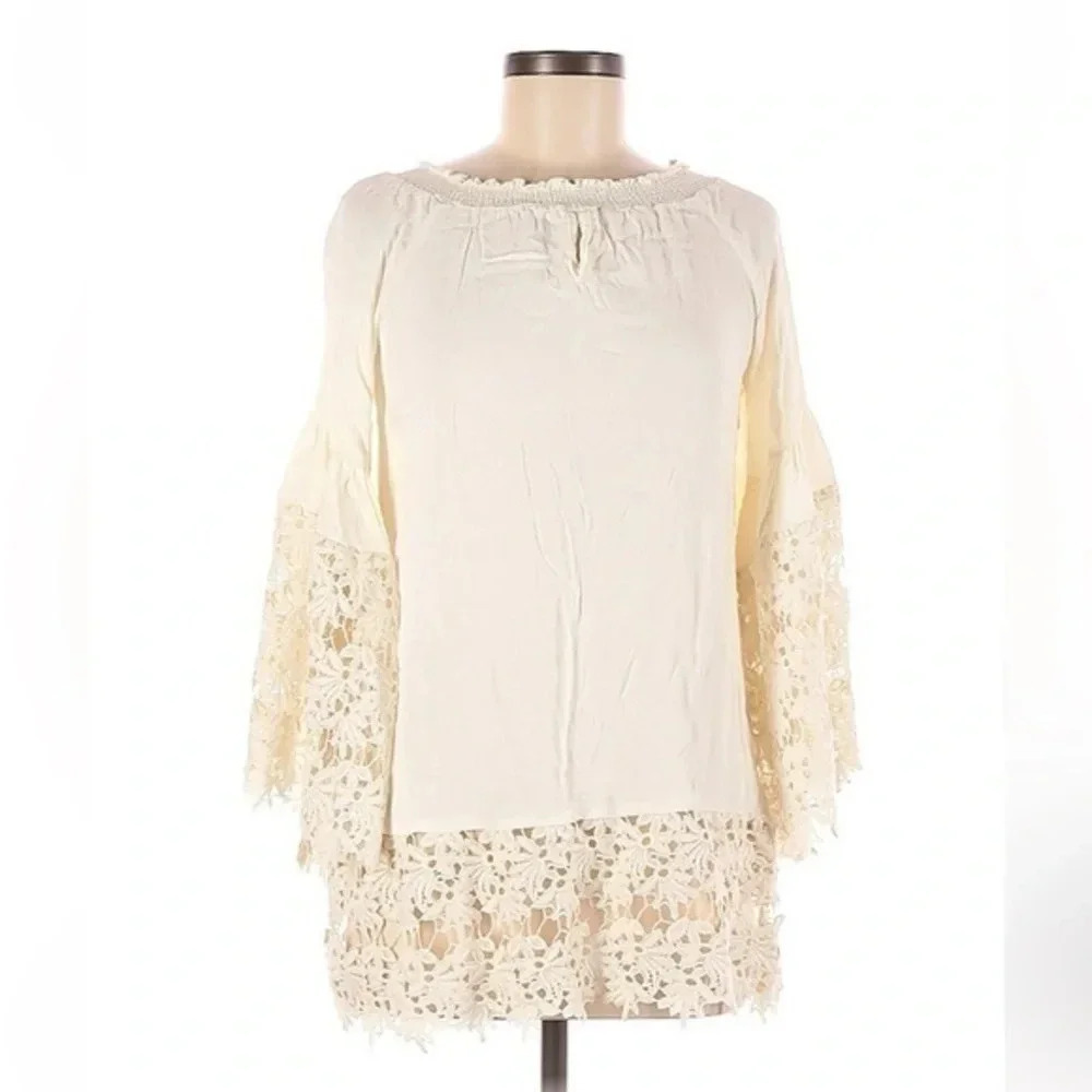 Colleen Lopez Boho Cottagecore Lace Crochet Sleeves Off Shoulder Blouse Size M